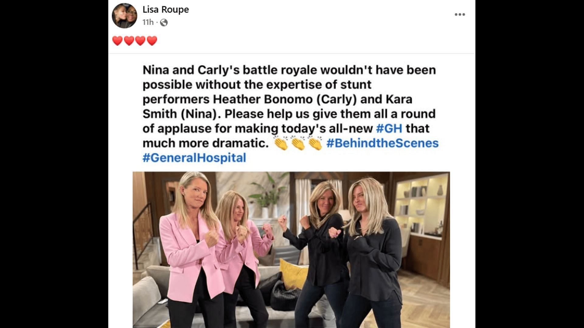 A Facebook post about Nina and Carly's fight scene (Image via Facebook/General Hospital Fans - Official)